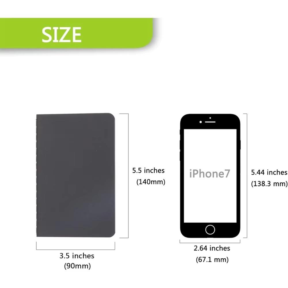 Набор карманных блокнотов из 6 штук - 3,5x5,5" блокноты-мини в мягкой обложке, 100 г/м², 60 линованных/пустых страниц для письма, путешествий и подарков (черный)