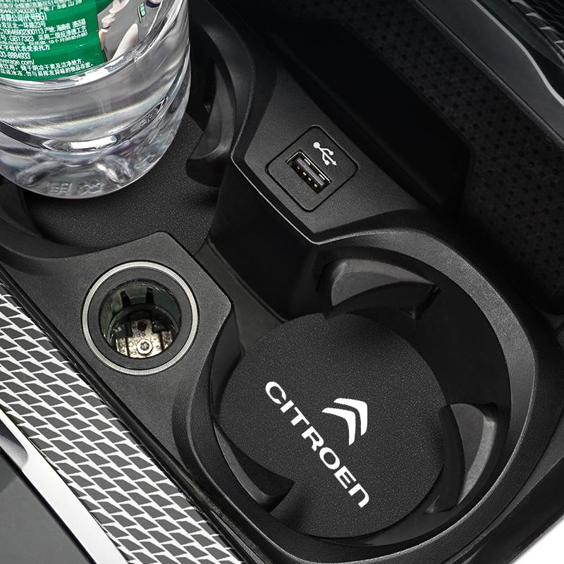 TXBB4 2PCS Citroen Emblem Badge Car Anti Slip Mat Coaster Water Cup Slot For Citroen C8 DS3 C6 C3 Vts C4 Saxo C4L C5 C2 C1 Xsara C3-XR