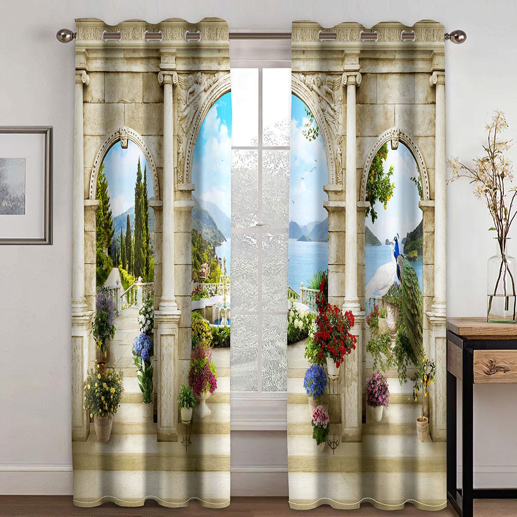 2 Pieces Egypt Luxury Muslim Ramadan Festival Roman Semi Blackout Drapes Window Cortinas De Salon Bedroom Decor Free Shipping