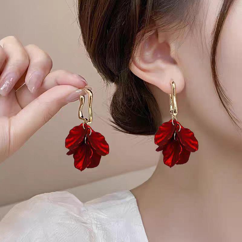 Модные Серьги-Лепестки для Женщин Элегантные Красные Серьги KTJ