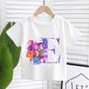 KPop Demon Hunters White T-shirt for Children A-Z Letters Tee Top Cartoon Round Collar Clothes Kids Short Sleeve Clothing Gift