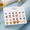 12 Pairs Earrings Set Stud Crystal Pearl Butterfly Flower Heart Women Jewelry