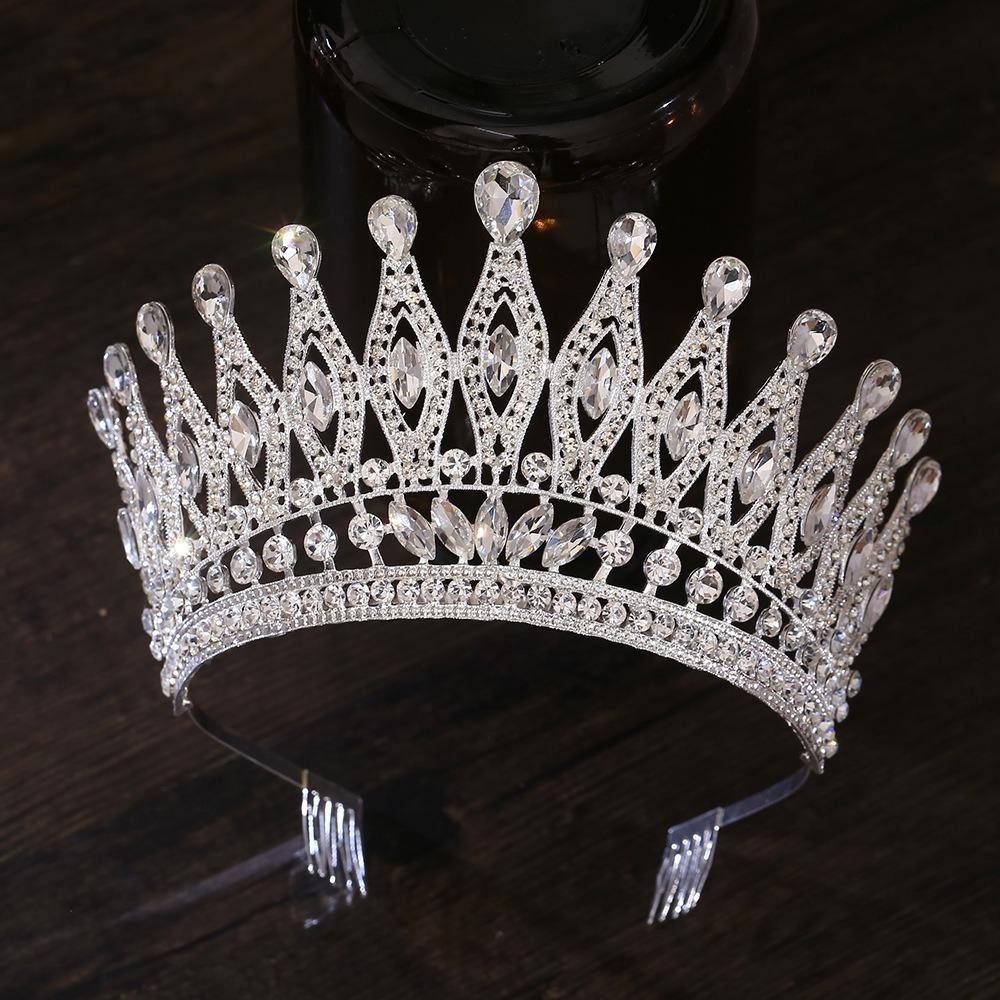 Baroque Queen Crystal Crowns With Comb Bride Headdress Luxury Crystal Princess Crown