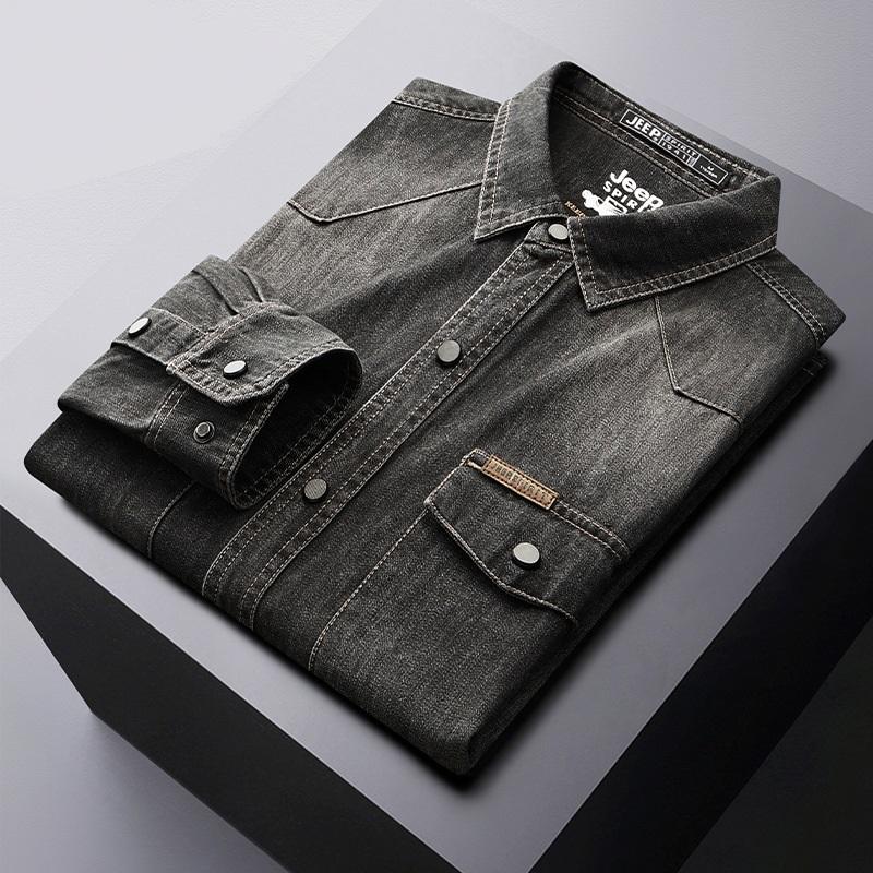 Осенняя мужская джинсовая рубашка с длинными рукавами, повседневная рубашка в стиле ретро