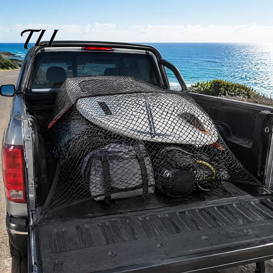 Truck Bed Storage Accessories Cargo Net, Organizer Stretchable Elastic Net Vehicle Containment with 4 Hooks for Pickup Bed, SUV Trunk