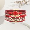 Женский браслет, многослойный горный хрусталь, искусственная кожа, богемный стиль, плетеное сердце, легкие украшения на запястье, женский браслет, веревочный браслет