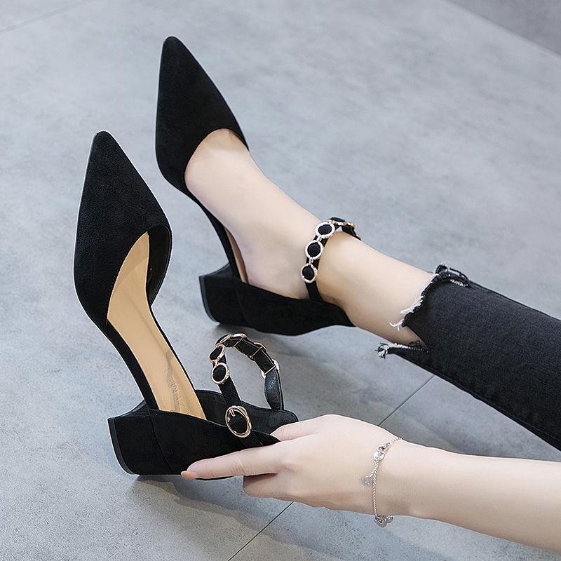 Маленький размер 31-34 модные закрытые босоножки на низком каблуке женские туфли с ремешком на щиколотке заостренные толстые каблуки Sandalias De Mujer женская обувь