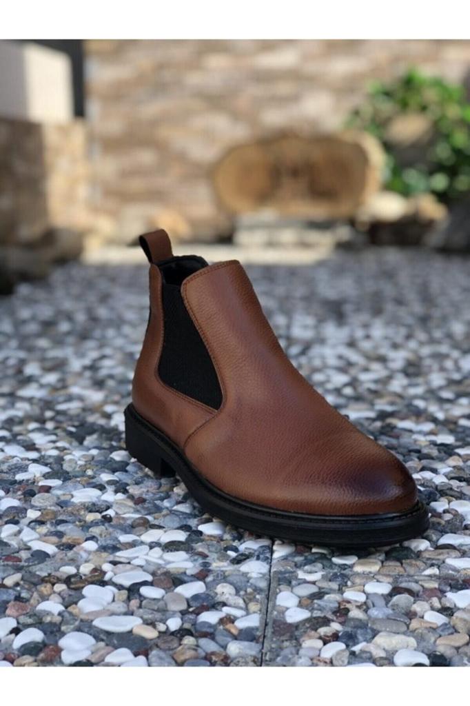 Men's Fashion Faux Leather Flat Heeled Booties Muzan Chelsea Boots Shoes