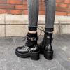 Sexy Rivet Autumn Boots Women Platform Boots Black Leather Gothic Punk Style Combat Boots Mid Heels