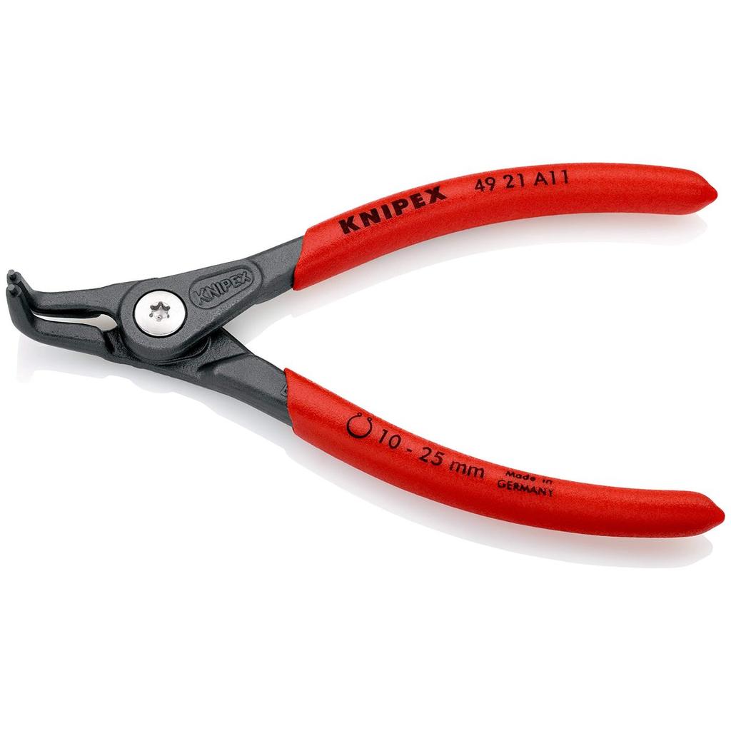 KNIPEX 49 21 A11 Прецизионные внешние клещи для стопорных колец, изогнутый наконечник под 90 градусов, 130 мм, Хром-ванадиевая сталь, Профессиональный инструмент для стопорных колец для валов 10-25 мм