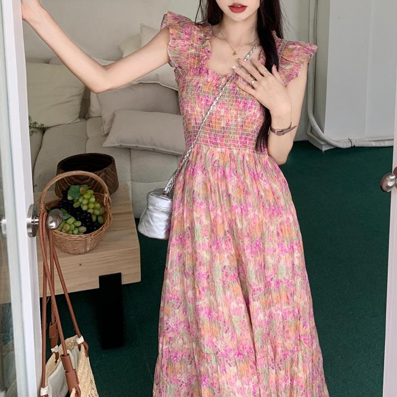 Платье French Gentle Wind с цветочным принтом и развевающимися рукавами, сказочное летнее темпераментное платье Sense of Senior, сексуальное, средней длины