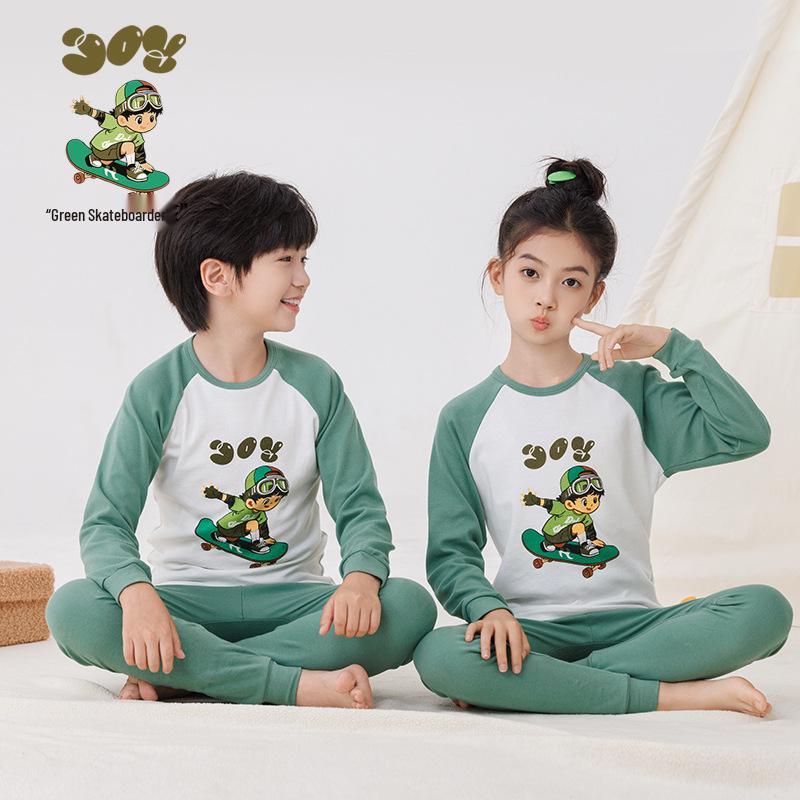 2025 Kids' Autumn Warm Cotton Pajama Set - Boys' & Girls' Long Johns & Raglan Homewear