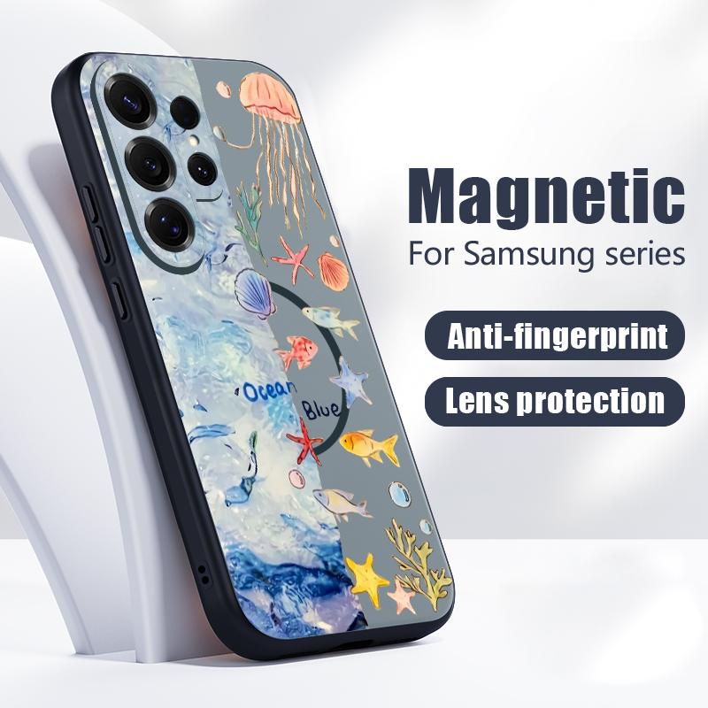 Магнитный Чехол Для Magsafe Для Samsung Galaxy S26 Ultra S25 Edge S24 Plus S23 FE S22 A17 A54 A55 A56 A57 5G Чехол С Рисунком SeaWorld Осьминог Морская Звезда