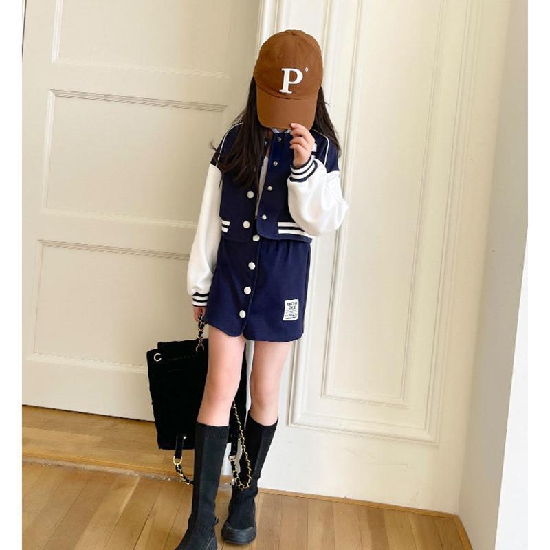 Свободная модная танцевальная одежда для девочек, весенне-осенняя бейсбольная форма большого размера, куртка, топ + юбка, комплект из 2 предметов