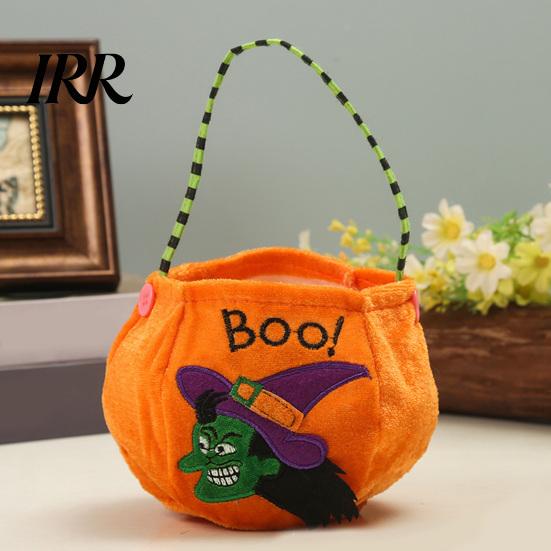 Large Capacity Candy Holder Halloween Trick or Treat Bucket, 9.8x5.9 Inch Pumpkin Witch Black Cat Plush Children's Tote Bag, Soft Basket with