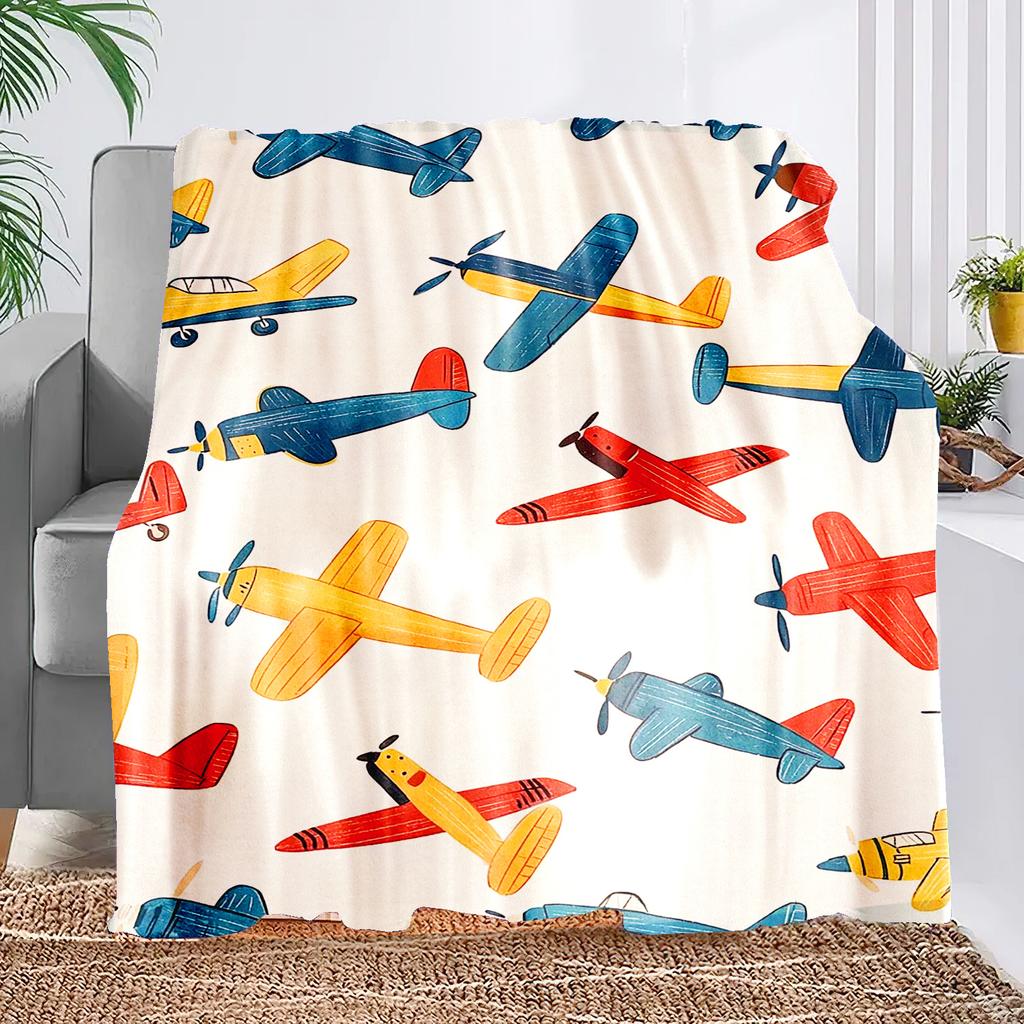 1pc Contemporary Airplane Print Flannel Throw Blanket - 100% Polyester, All Seasons, Tear Resistant, Digital Print, Knit Fabric,