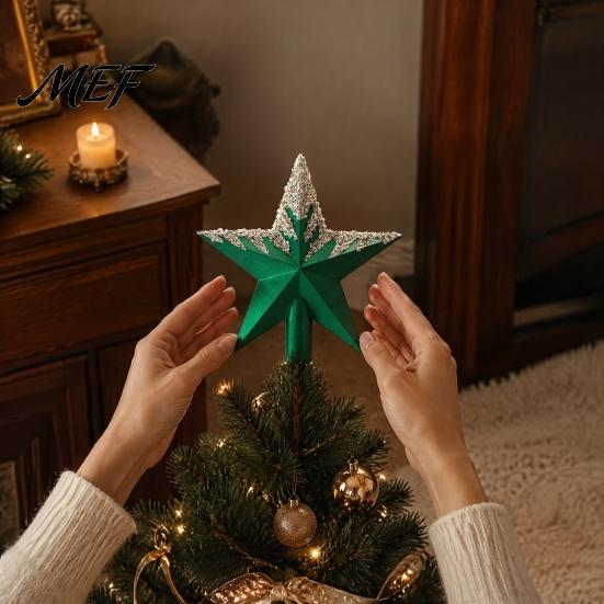 High End Tree Decor Glitter Sequins Star Topper, Shiny Sparkly Treetop Gold Five Pointed Ornament Ornament, Shatter-Proof Christmas Decoration