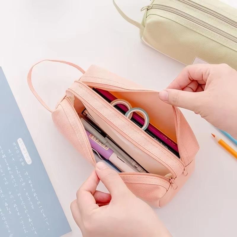 New Solid Large Capacity Pen Pencil Bag Storage Case Makeup Pouch Cute Stationery Office School Supplies