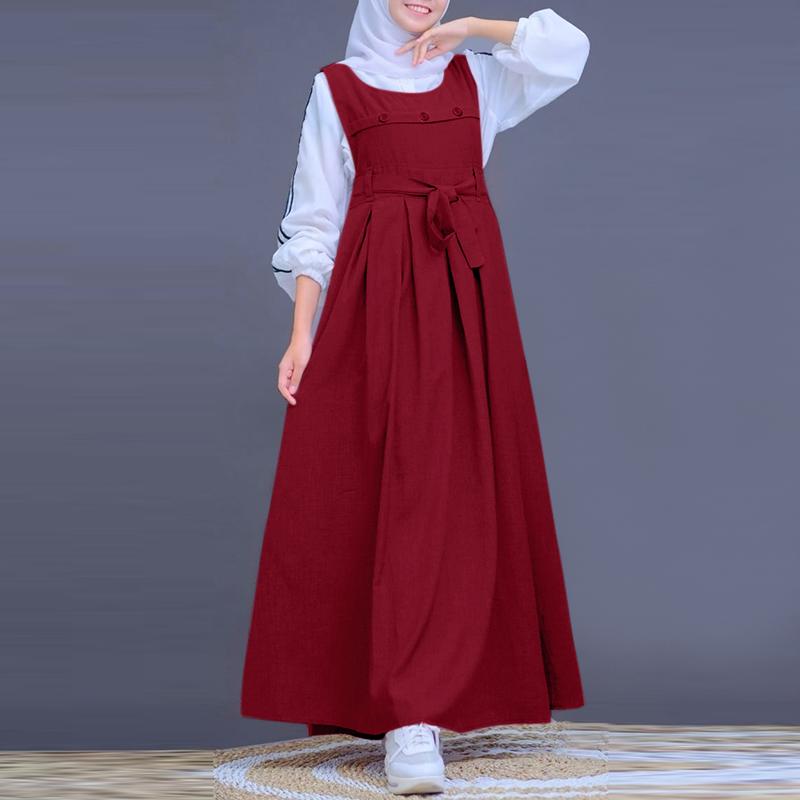 ZANZEA Женский свободный повседневный комбинезон в стиле ретро без рукавов с круглым вырезом, длинное платье