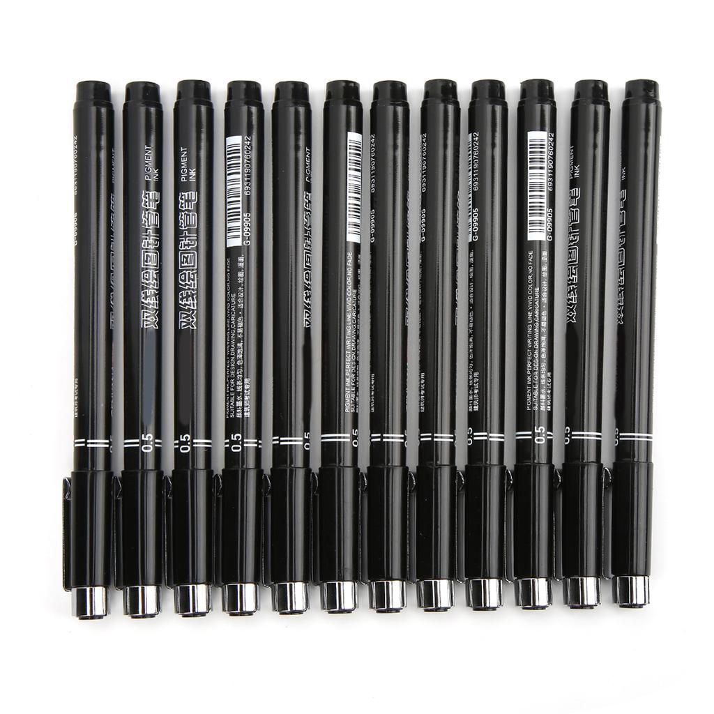 12 шт. Ручка для рисования линий, пишет гладко, хорошо водостойкая, не выцветает, не оставляет пятен, не кровоточит, тонкие ручки для