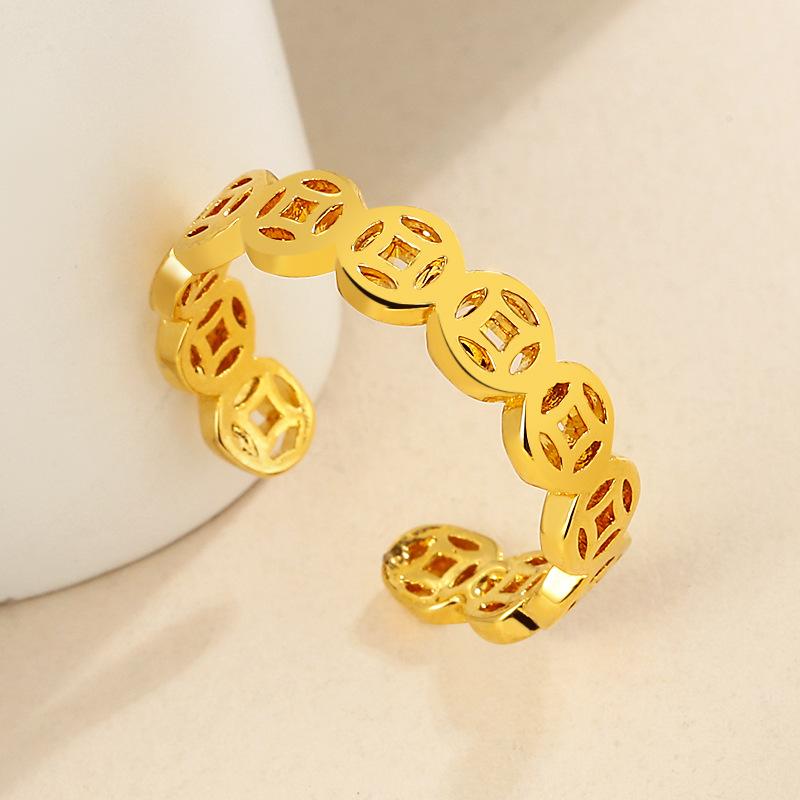 Твист Электрокардиограмма Древнее Кольцо Пять Императоров Деньги Корона Дуодуо Ретро Этнический Стиль Гравировка