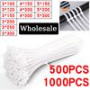500/1000PCS/bag Self-locking Plastic Nylon Tie White Zip Wraps Strap Nylon Cable Tie Set Fastening Ring Loop Wire Wrap