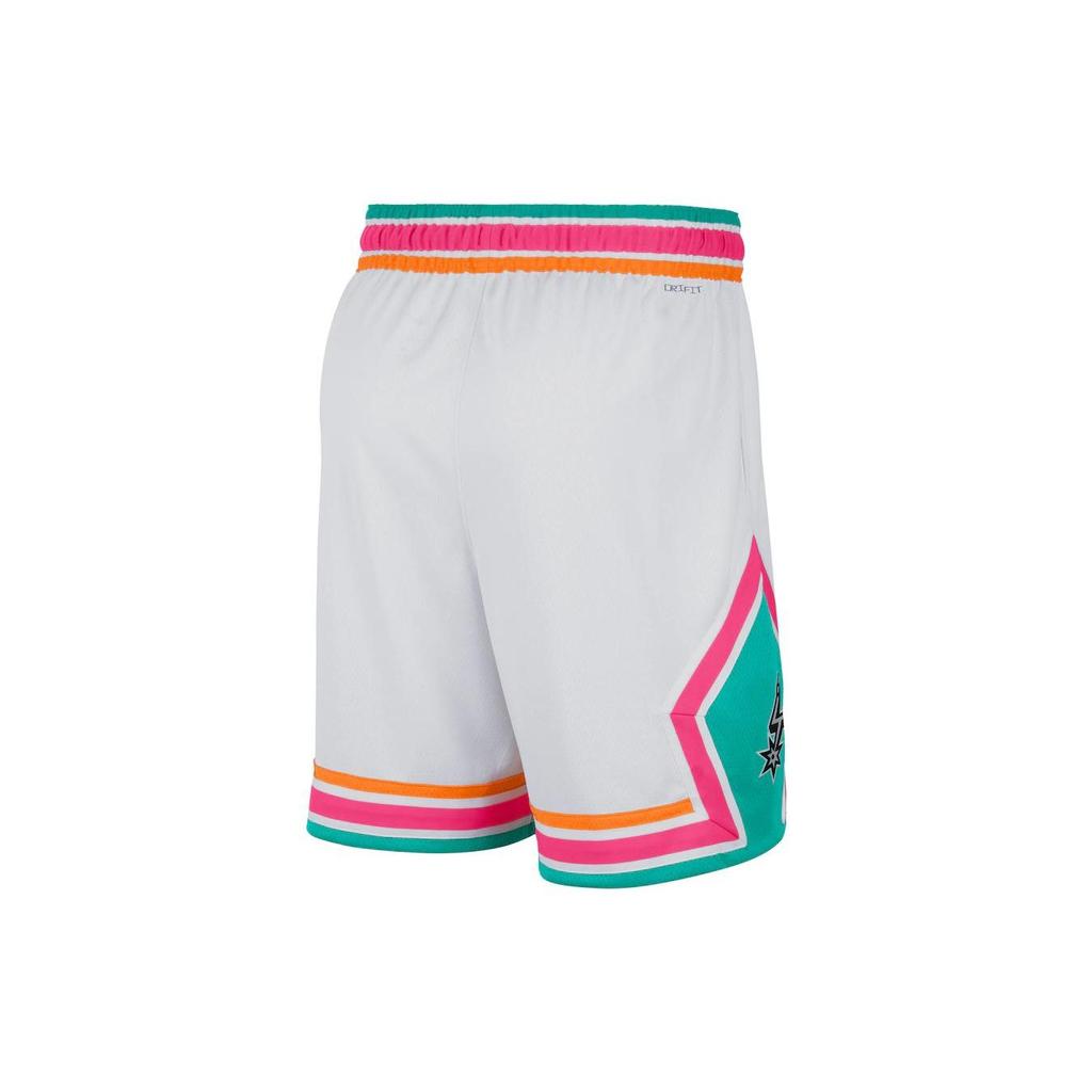 Nike NBA Striped Basketball Training Shorts SW Fan Edition 21-22 Season Spurs Men Shorts White DB4151-100