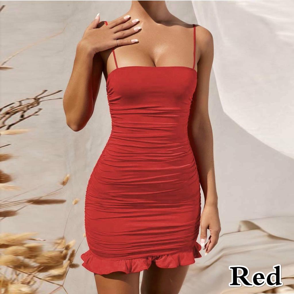 Сексуальное платье на тонких бретельках с оборками, облегающее мини-платье с рюшами, летнее элегантное платье для клуба