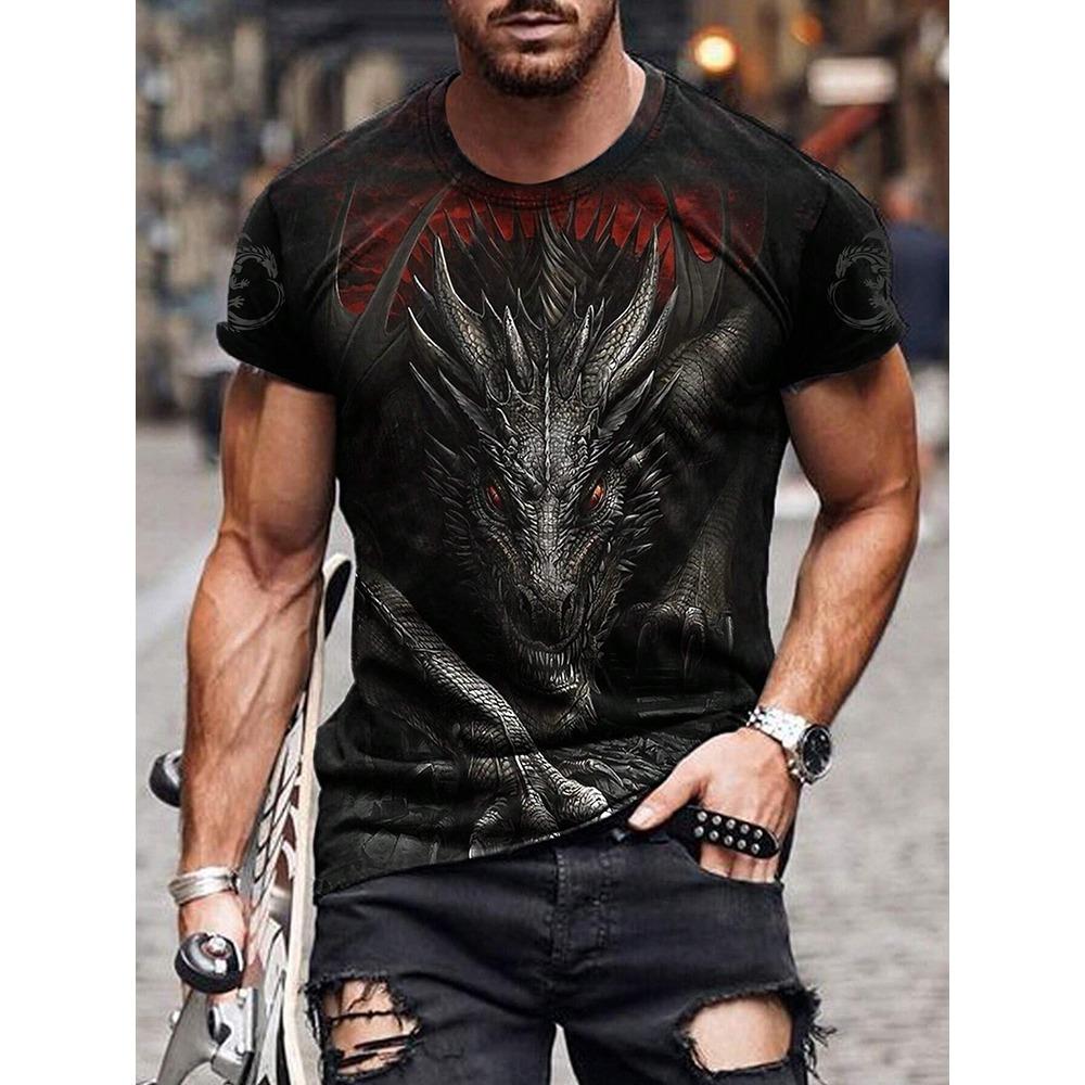 Мужская футболка с принтом дракона и черепа, летняя спортивная легкая мужская футболка с коротким рукавом, повседневная мужская футболка большого размера