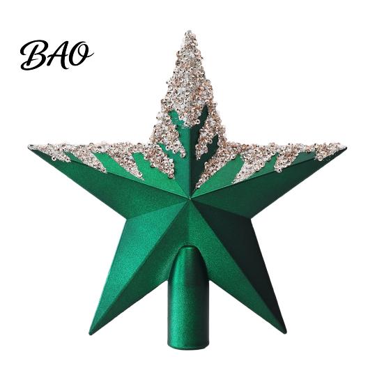 Decorative Star for Christmas Trees Glitter Sequins Tree Topper, Shiny Sparkly Treetop Gold Five Pointed Ornament Ornament, Shatter-Proof Decoration