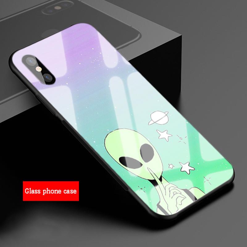 Чехол для телефона из закаленного стекла с рисунком инопланетянина для iphone 12 11 Pro Max 5 6 7 8 PLUS X XS XR XSMax Shell 12Pro