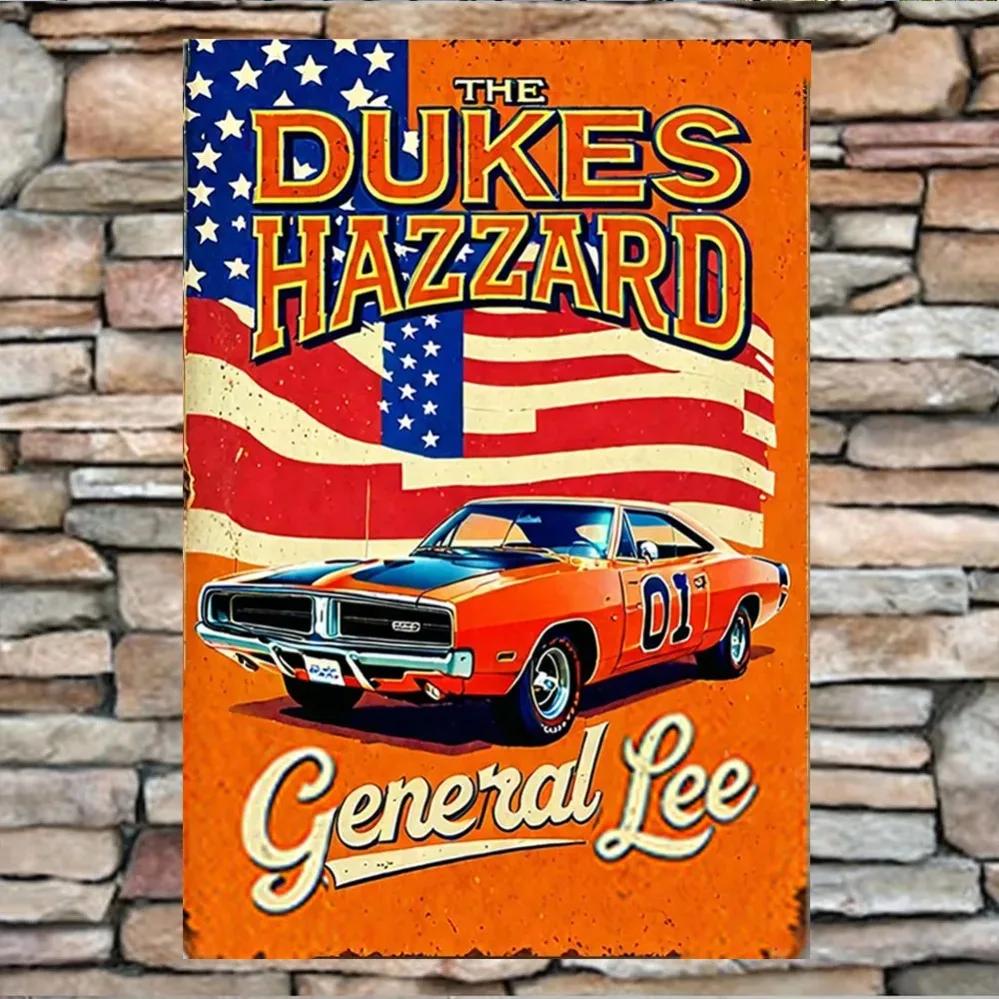 Вывеска «Дюки из Хаззарда» 1980-х годов «General Lee» - Оранжевый маслкар с силуэтом скачущего ковбоя | Коллекционный стальной декор