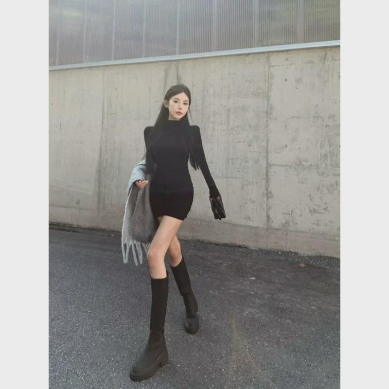 Платье-водолазка с длинными рукавами и полуворотником на осень/зиму - короткая юбка Pure Desire