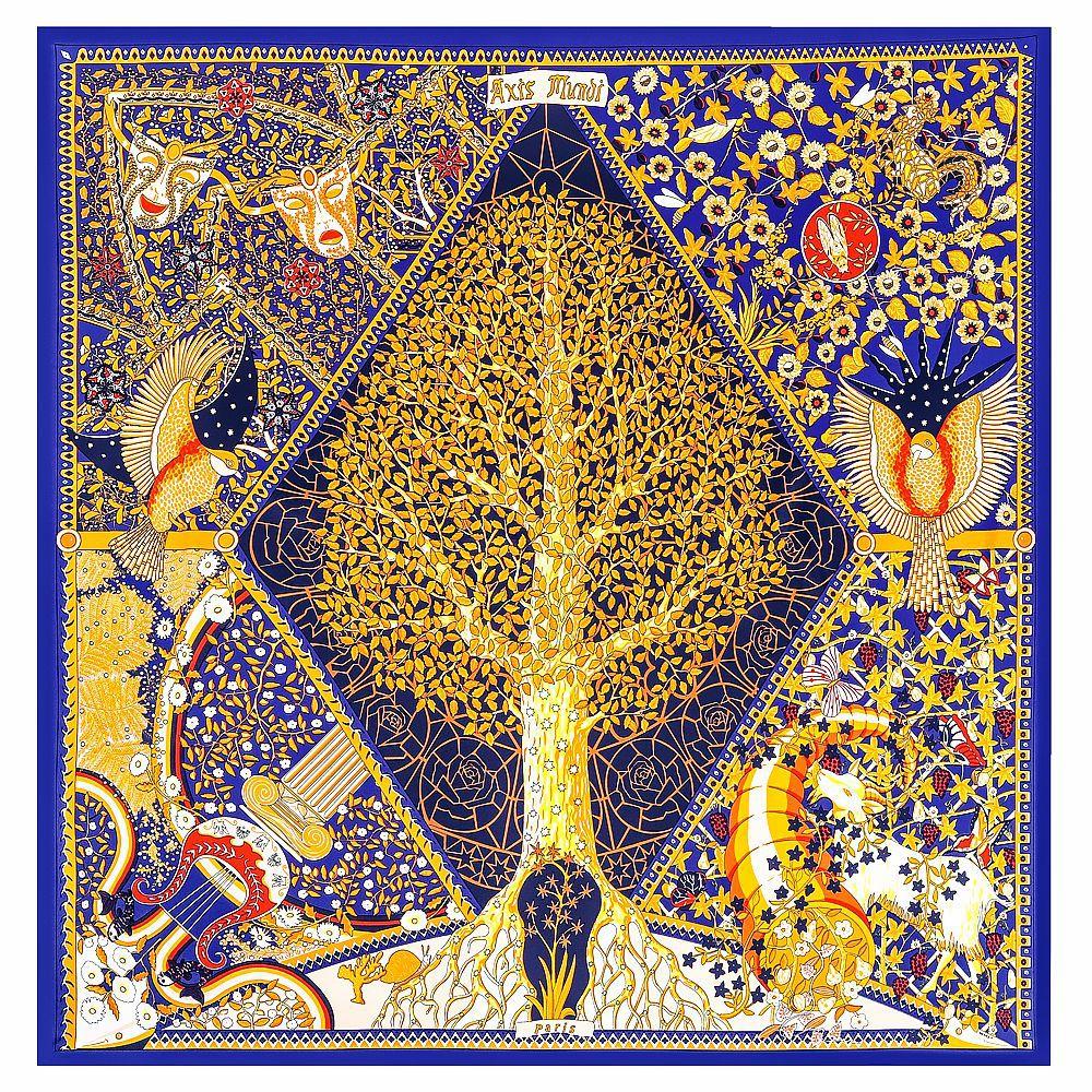 90cm Design Tree of Life Imitation Twill Silk Scarf Luxury Brand Square Scarves Women Hijab Scarf Foulard Neckerchief Bandana
