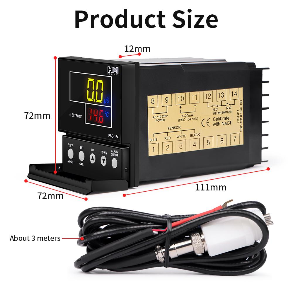 Online Industrial Water Monitor with Probe PSC-150/PSC-154 0-9999 Electrical Conductivity Meter TDS EC Controller LCD Display