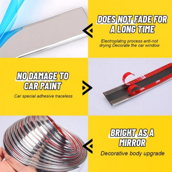 Chrome Trim Molding Strip Car Door Window Bumper Side Edge Protector 220MM*5M