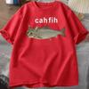 Футболка Cah Fih T-Shirt Fih Смешная Рыба с Опечаткой Мем Футболка Кот и Рыба Графика Юмор Футболка Повседневная Одежда с коротким рукавом