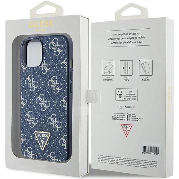 Guess Чехол с металлическим логотипом 4G Triangle для iPhone 15 Plus / 14 Plus - синий