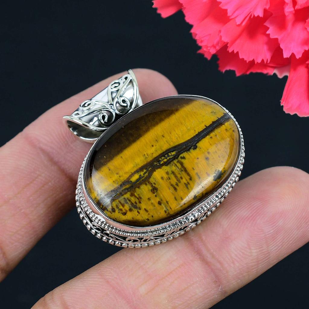 Tiger Eye Gemstone Pendant Solid 925 Sterling Silver Pendant Jewelry Gift For Unisex