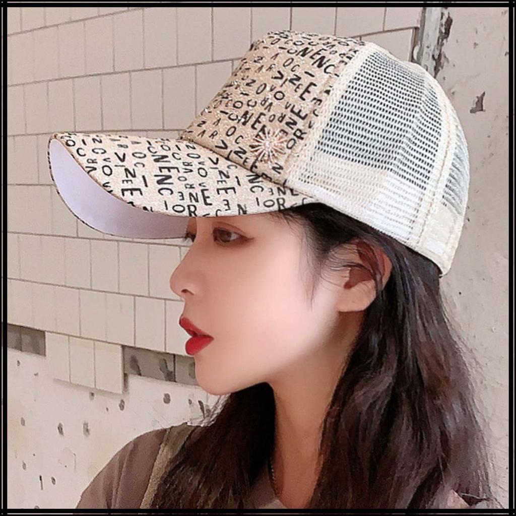 CZ061 [White Fang] Hat, Trendy, Cute, Mesh, Stylish, Cool, English, Women's, (Black)