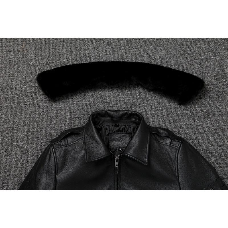 Chinese Size Men Leather Jacket Genuine Cow Leather Natural Fur Collar Flight Jackets Mens Cowhide Coats Winter Air Force Clothes