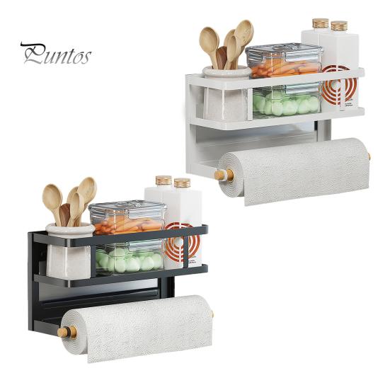 Магнитная стойка для хранения с держателем для бумажных полотенец, большая вместимость, простая установка, полка для специй на холодильник, кухонный органайзер с держателем для рулонов полотенец