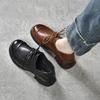 Round Head Lace-up Women's Autumn New First-layer Cowhide Flats, College-style Small Leather Shoes, Wear Two Shoes