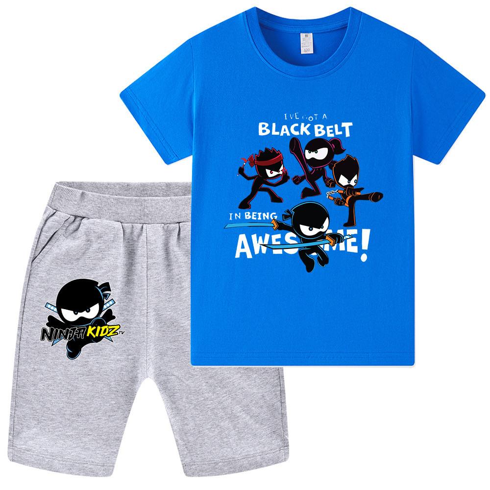 WA1171 2 шт./комплект Детские Девочки Мальчики NINJA KIDZ Принт Футболка с коротким рукавом Комплекты шорт