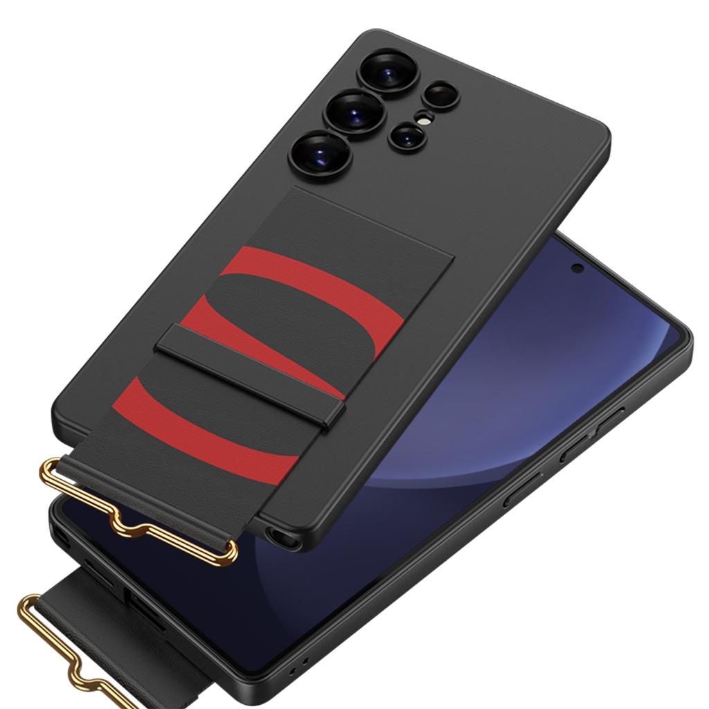 Чехол GKK для Samsung Galaxy S25 Ultra с ремешком и подставкой из искусственной кожи + жесткий защитный чехол для телефона из поликарбоната