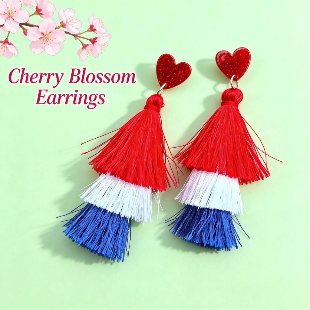 American Independence Day Tassel Earrings - Red, White, Blue Flag Colors