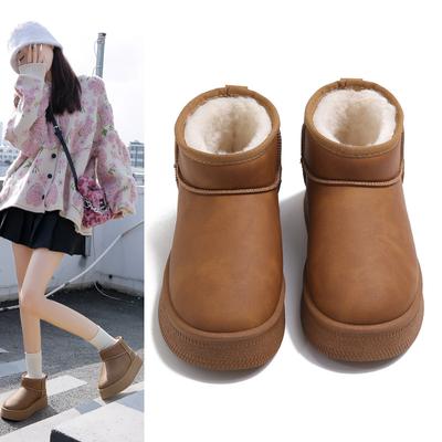 Осенне-зимние женские сноубутсы 2024 зимние новые бархатные с утолщенной кожаной поверхностью на толстой подошве теплые мягкая подошва теплые кожаные хлопковые туфли женские