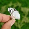 Natural Rainbow Moonstone Stackable Skull And Bone Adjustable Ring 925 Silver