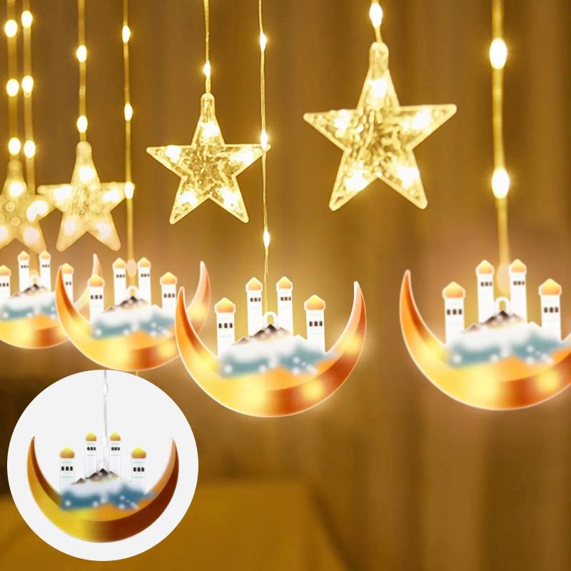 1Pc LED Star Curtain Decorative Light Moon Castle Light String Colorful Light Flashing Light String Full of Stars Room Decoration