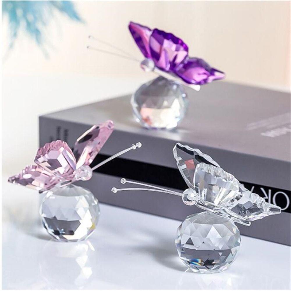 Paperweight Table Ornaments Glass Craft Crystal Butterfly Figurine Crystal Ball Glass Miniature
